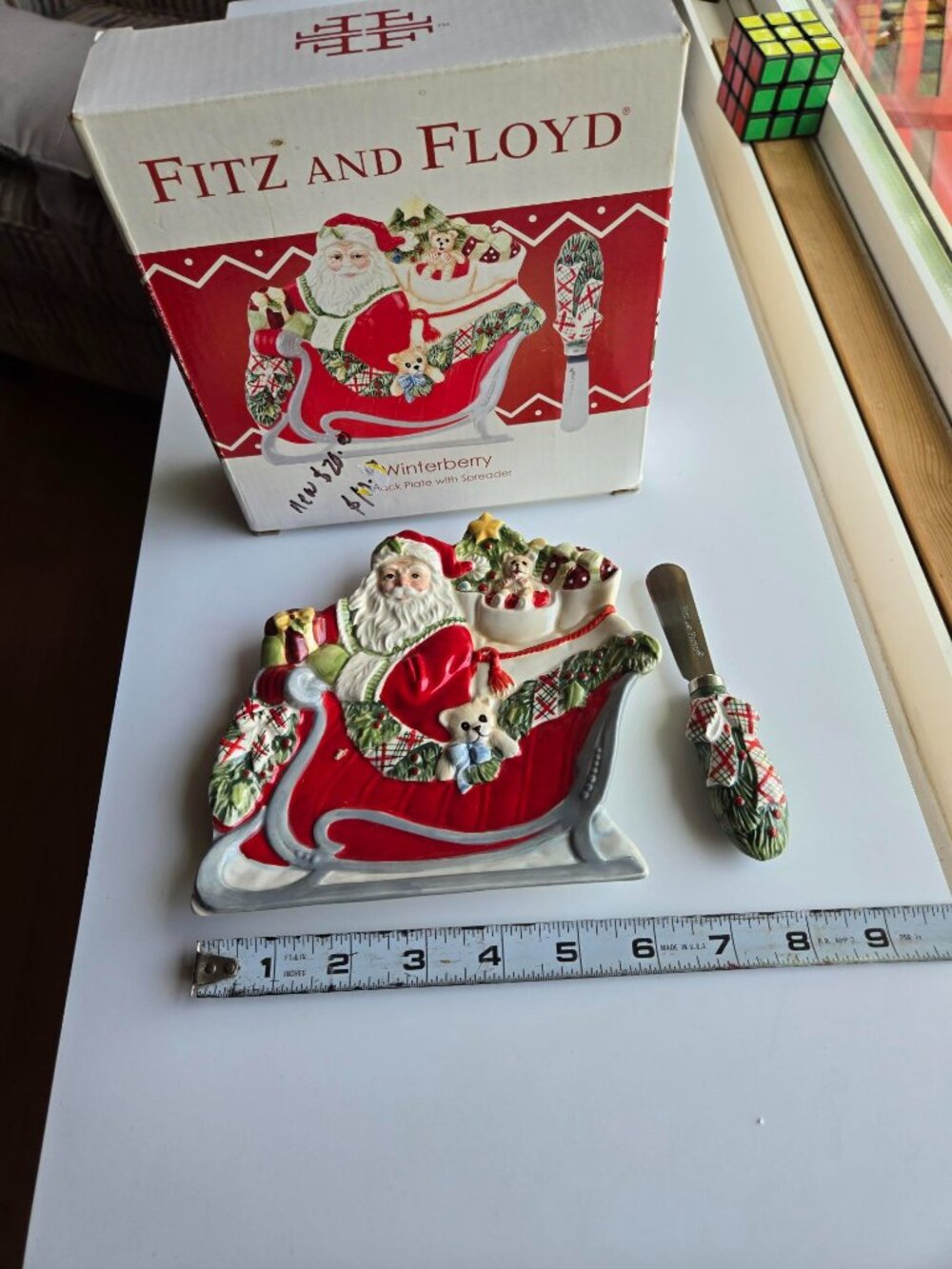 Fitz & Floyd Winterberry Santa Sleigh Snack Plate & Spreader Christmas Dish